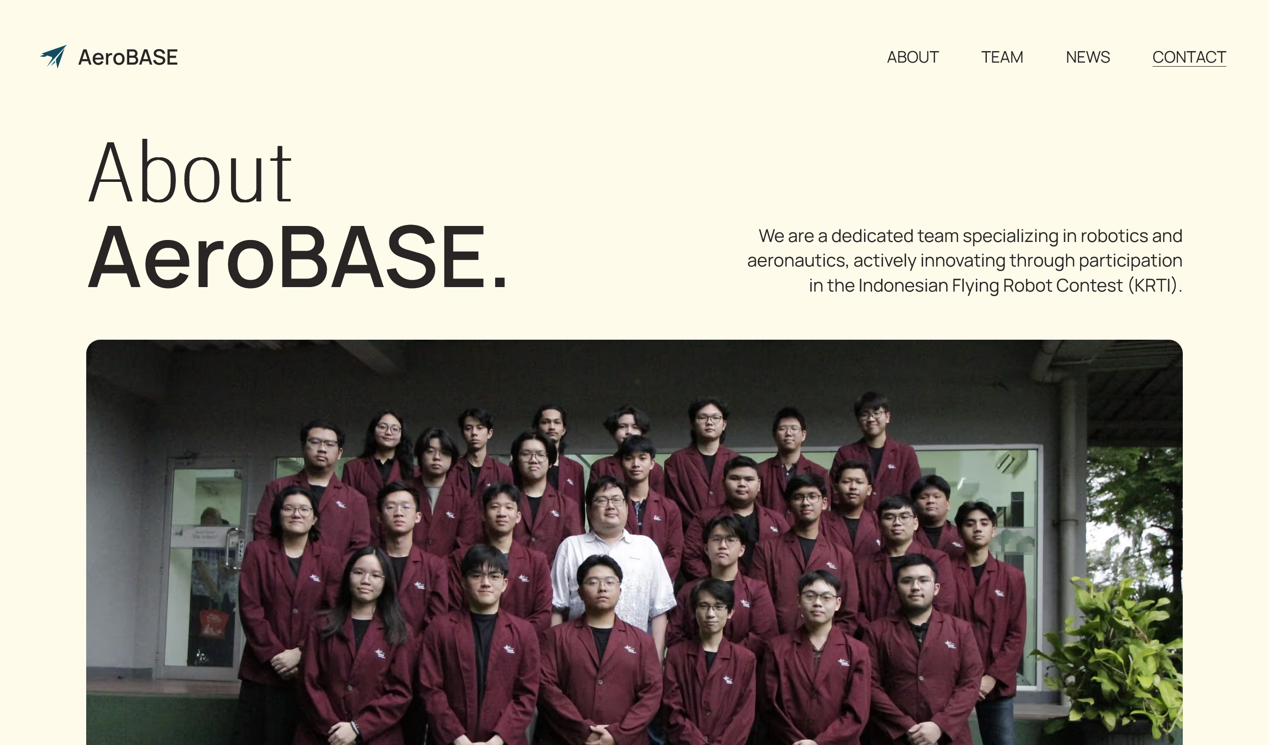 screenshot of AeroBASE website about page