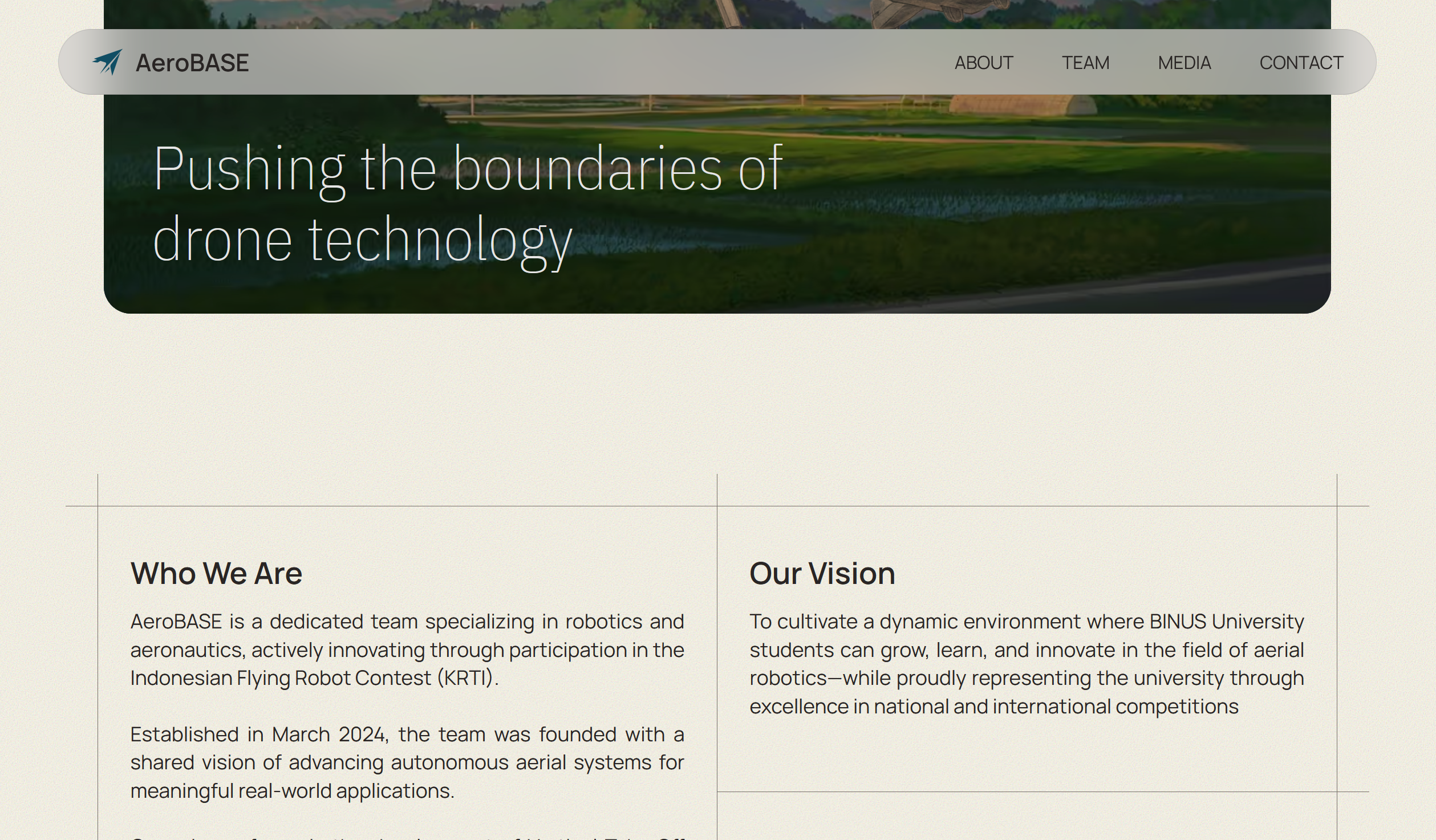 continued screenshot of the AeroBASE page