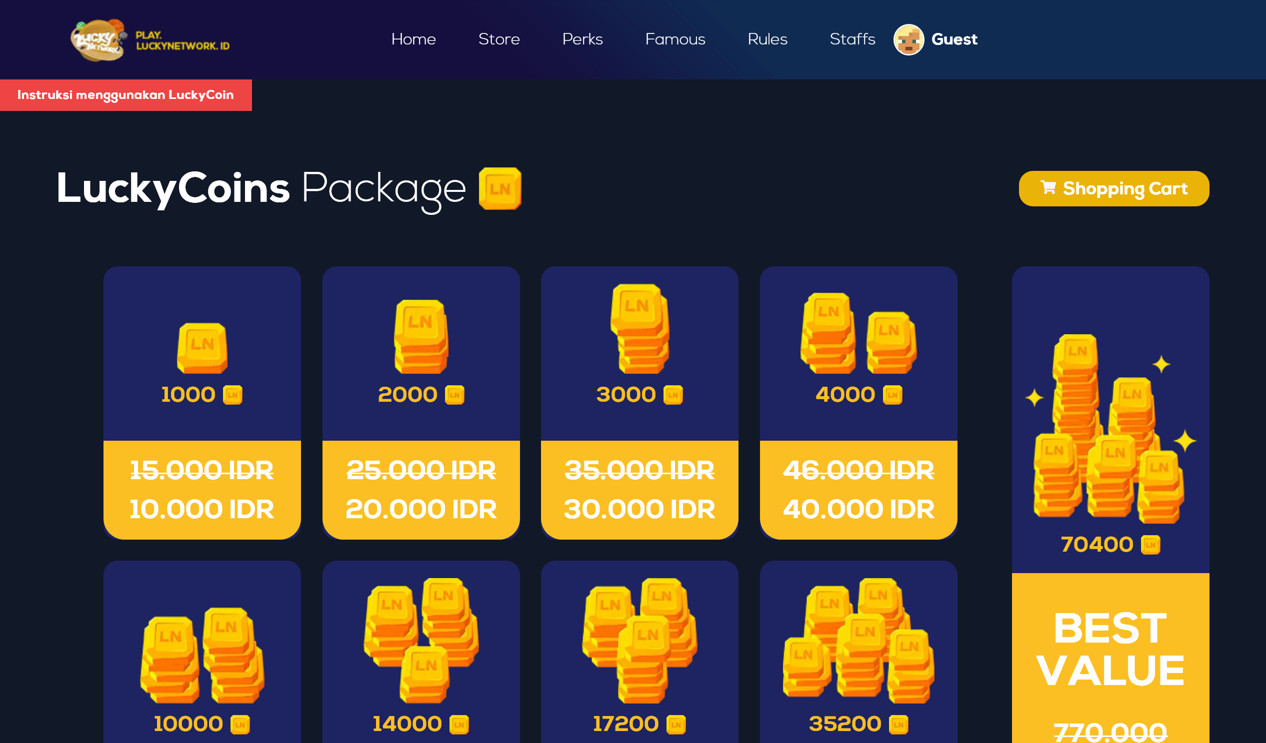 screenshot of the Lucky Network Store page